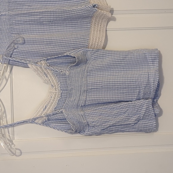 Blue Gingham Rayon Women's Vintage Style Sleepwear Set Shorts Cami Robe Small - Picture 7 of 8